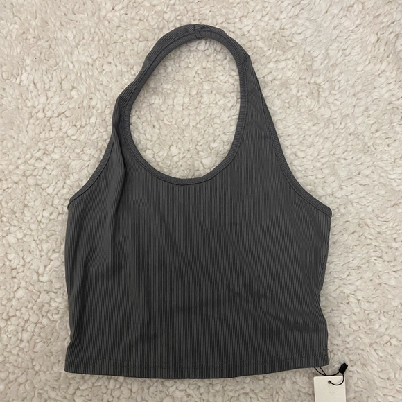Gray Ribbed Crop Top - Picture 1 of 3